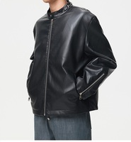 Blouson Bomber Moto Unisexe en Cuir PU Style Rétro Américain avec Col Montant, Coupe-Vent Décontractée et Fermeture Éclair, Teint, Nouveau Style Automne