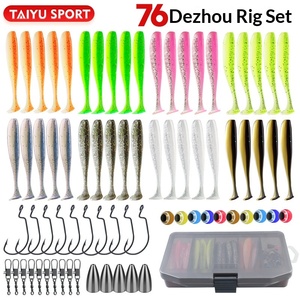 Ensemble complet de 76 leurres souples en PVC pour la pêche au Texas, avec leurres anti-accrochage au fond, conception à queue en T, sans hameçons - Product Image 3