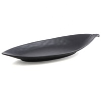 Assiette en mélamine noire mate en forme de feuille, incassable, pour sushis de restaurant japonais