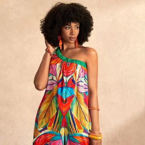 Mono informal bohemio de punto con estampado floral para mujer, sin mangas, asimétrico, largo, holgado, para primavera, verano y playa - Product Image 2