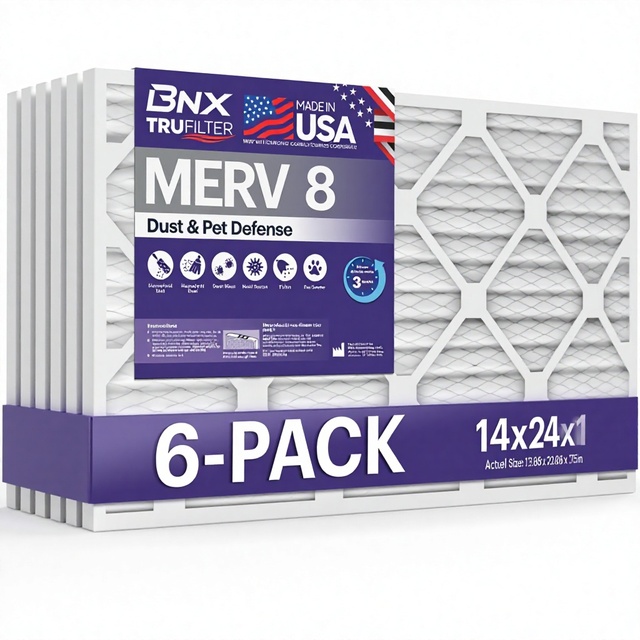 13.68x23.68x0.75 Pleated Polypropylene Air Filter MERV 8 (6-Pack) Dust Pet Mold Pollen Protection 150F Max Temp for AC/Furnace