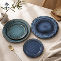 Service de table en céramique FENN personnalisé avec glaçure réactive mouchetée, assiettes en grès, vaisselle rustique artisanale pour la maison et les restaurants