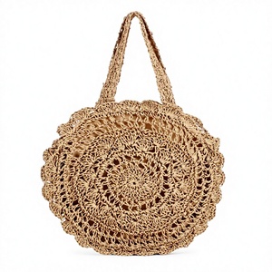 Sac de plage pour femme en corde de papier tressée, fait main au crochet, à épaule simple, avec deux fleurs, fermeture éclair en polyester, Tanjing - Product Image 1