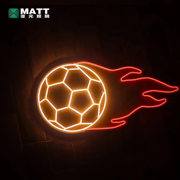 Pelota de fútbol personalizada con forma de fútbol en el fuego, letrero de neón deportivo, luces de neón Led para decoración de club de fútbol, decoración de pared del dormitorio de la habitación de los niños