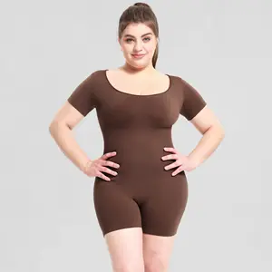 Women's Plus Size Bodysuit Seamless Short Sleeve Corset Sports Yoga Jumpsuit High Waist Body Shaper Adults Sexy High Corset Butt