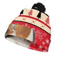 Bonnet tricoté personnalisé avec pompon, motif cochon d'Inde de Noël, 100 % polyester, pour adulte, chaud, idéal pour les fêtes printemps/automne