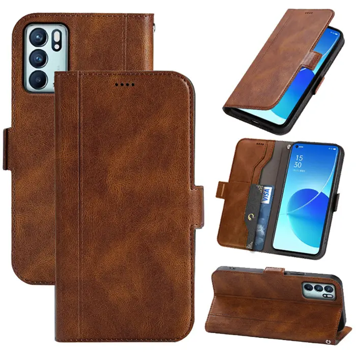 Leder Brieftasche Fall Starke Magnet Magnet Magnet Flip Cover für Oppo A53 A72 A16 A93s 5G Reno 6 Pro Plus Reno 4 5 A.