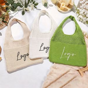 Sac à bandoulière portable en polyester tissé décontracté avec broderie personnalisée du nom, sac fourre-tout multi-saisons pour la plage et les voyages, idéal pour le shopping - Product Image 5