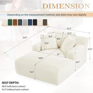 <span class=keywords><strong>Sofá</strong></span> <span class=keywords><strong>Cama</strong></span> <span class=keywords><strong>Chaise</strong></span> <span class=keywords><strong>Longue</strong></span> Extra Grande Antetek, Moderno, Tapizado en Corduroy de 50 Pulgadas, Asiento Profundo, Reposabrazos, 3 Cojines Decorativos, No Inflable - Product Image 2