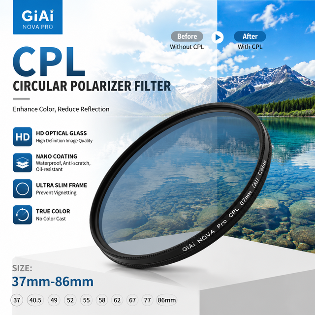 Professional Camera CPL Filter Circular Polarizer Lens Filter HD Optical Glass Nano Coating Ultra Slim Frame DSLR 37mm-86mm