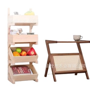 Solid Wood Four Tier Storage Rack Multifunctional Kitchen Fruit <b>Vegetable</b> Toy Display <b>Stand</b> Retro Color Standing Type - Product Image 5