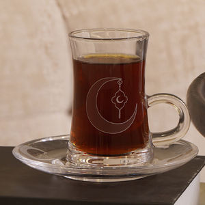 Factory Supply Kaffeetasse und Untertasse im arabischen Stil mit Aufkleber Hot Sale Tea Glass Cup mit Mond muster - Product Image 2