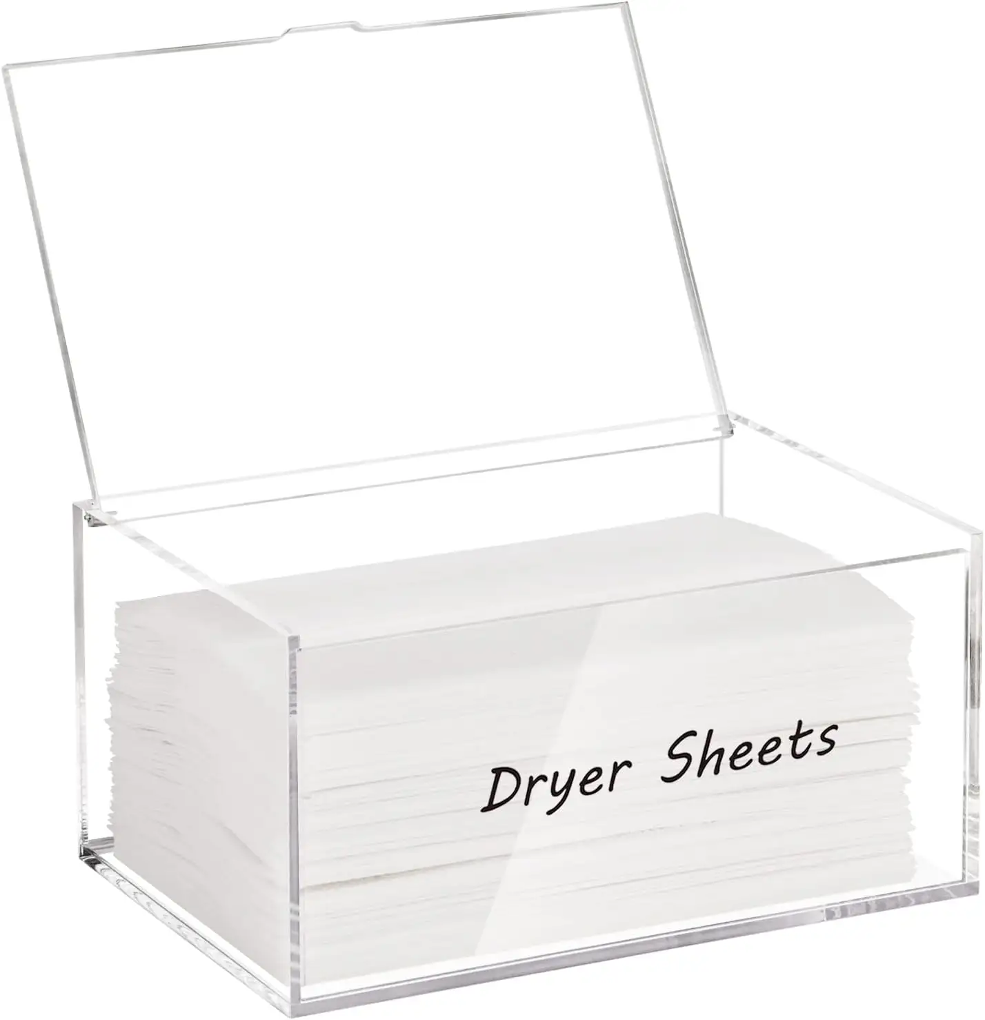 Dispensador de láminas para secadora rectangular de acrílico moderno personalizado con tapa con bisagras, caja de contenedores de almacenamiento de decoración para organización de lavandería