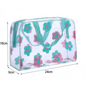 Sac fourre-tout à motif floral en gros d'usine, trousse de toilette transparente en PVC, sac cosmétique de voyage grande capacité - Product Image 2