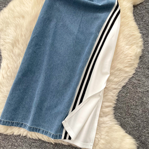 Abito Estivo Elegante a Linea A con Scollo Tondo per <span class=keywords><strong>Donne</strong></span>, Vestito in Denim Patchwork - Product Image 4