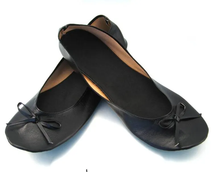 Popular Cheap Black foldable ballerina flat shoes with customized pouch