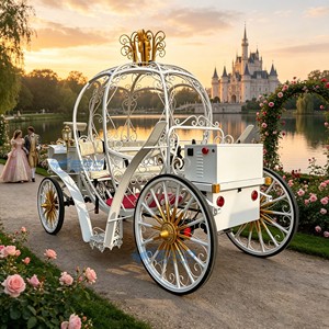 Calèche en métal creux en forme de citrouille à 6 places, tirée par des chevaux, couleur et taille personnalisables, pneus pleins électriques/tirés par des chevaux, pour location commerciale - Product Image 4