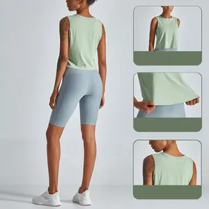 ठोस रंग रिक्त महिलाओं ढीला फसली कसरत जिम टैंक में सबसे ऊपर ब्लाउज कस्टम लोगो त्वरित सूखी बिना आस्तीन टी शर्ट एथलेटिक योग बनियान