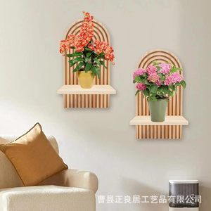 Wooden <b>Wall</b> Shelf Geometric Design <b>Wall</b> Mounted <b>Display</b> For Home Wedding Decoration With Vase And Dried Flowers - Product Image 3