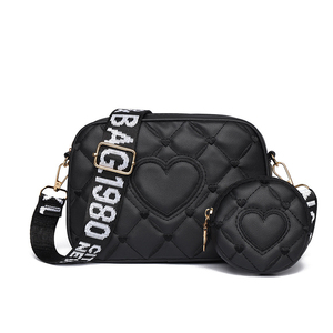 Borsa a Tracolla Moda con Cinturino Regolabile e Pochette Abbinata, Borsa a Tracolla Trapuntata a Cuore in PU - Product Image 2