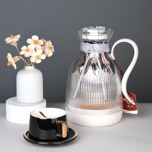 Frasco de vacío con revestimiento de vidrio rosa de doble pared para mantener bebidas calientes de café y té, jarra térmica de café de 1000ml para el hogar - Product Image 1