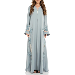 LEDUO Customized High Quality Vintage Casual Women 3D Floral Lace Applique Chiffon Modest Dubai <b>Kaftan</b> - Product Image 1