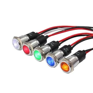 FILN lampu indikator LED Pilot logam, 14mm kawat utama datar dengan kabel 20cm Merah Biru Hijau Kuning Putih
