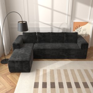 Corduroy Fabric Sectional L-Shape Chaise Sofa Modern Modular Sofa Set <b>Convertible</b> Sofa <b>Bed</b> Deep Seat Upholstery Right-Facing - Product Image 4