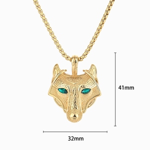 Collar de acero inoxidable con colgante de <span class=keywords><strong>lobo</strong></span> <span class=keywords><strong>vikingo</strong></span> para hombre con ojos verdes, collar de Talismán de <span class=keywords><strong>lobo</strong></span> escandinavo para hombre <span class=keywords><strong>lobo</strong></span> celta Nórdico - Product Image 1