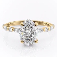 Bague de fiançailles en or massif 10K 14K 18K avec diamant de laboratoire ovale de 3 carats, pierres latérales en forme de poire et halo caché, certifiée IGI CVD/HPHT
