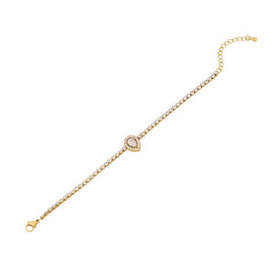 Bracelet tennis romantique en acier inoxydable plaqué zircon pour femme YWJW, design cœur, bijou cadeau B528 - Product Image 4