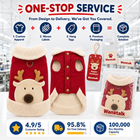 Vêtements de Noël personnalisés pour chiens, gilet en polaire sherpa 3D motif renne, harnais avec anneau en D, veste chaude d'hiver pour chiot, vente en gros, vêtements OEM