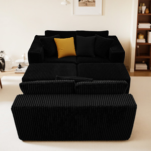Ensemble de canapé modulaire convertible en forme de U, 132 pouces, 4 places, avec chaise longue réversible, tissu en velours côtelé rayé noir - Product Image 4