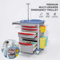 Chariot médical d'organisation efficace avec poteau porte-perfusion et tables latérales pour usage clinique