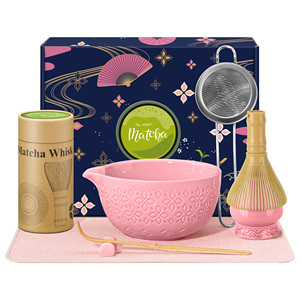 Ensemble de thé matcha japonais en céramique de 7 pièces, bol traditionnel gravé, brosse à thé, fouet en polypropylène pour le café, le thé, le matcha - Product Image 1
