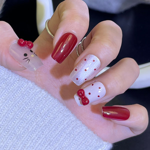 Xiaohongshu, superventas, uñas cortas, Ojo de gato, dibujos animados, lunares, arte hecho a mano de gama alta, puntas de uñas portátiles - Product Image 1