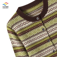 Damen 100% Reine Wolle Fair Isle Strickjacke Rundhals Langarm Vintage Gestreifte Strickjacke mit Individuellem Logo