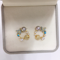 SHDIYAYUN Vente en gros Boucles d'oreilles à clous en forme d'étoile de mer en plaqué or 18 carats avec perle d'eau douce Accessoire de bijoux
