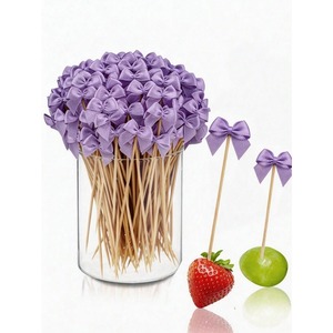 Small Bow Cake Decorating Sticks 12Cm Blue Ribbon Toothpicks For Fruit Party Decorations Disposable Picks - Product Image 3