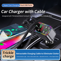 Chargeur de voiture classique à double port USB 1.2m câble DC12/24V adaptateur allume-cigare pour téléphone portable avec surveillance Type C