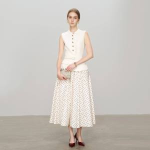 S*P Primavera Estate 2026 Nuovo Abito da Donna in Tweed Bianco Avorio con Cuciture a Onda e Puntini - Product Image 1