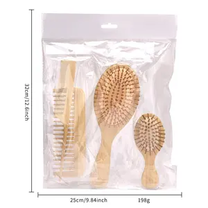 Environmentally friendly Bamboo Hairbrush Wet And Dry Custom Brand Wide Tooth Wooden Detangling Shower Hair Brush For Curly