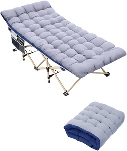 Heavy Duty EN581 Multi-function Camping Cots With Mattress Outdoor Patio Garden Beach Portable Sleeping Single Folding <strong>Bed</strong>