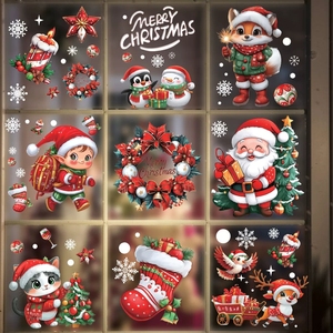 Autocollants statiques de Noël pour fenêtres, films givrés pour portes vitrées, décorations de vacances, flocons de neige d'hiver, rennes, décorations de magasin - Product Image 2