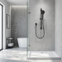 Tige de levage réglable murale noire avec douchette à main à 2 fonctions en laiton mitigeur chaud et froid corps ensemble de douche de salle de bain