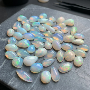 Opale d'Éthiopie ovale en gros, semi-précieuse, taille libre, cabochon, pierre précieuse naturelle, couleur blanche, 10-18mm, effet de changement de couleur - Product Image 2