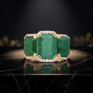 Emerald Cut Green Moissanite Three Stone <b>Vintage</b> Engagement & Wedding Statement Ring with Diamond Pave 10K 14K 18K Gold - Product Image 1