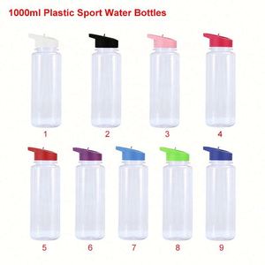 Bouteilles d'eau sportives personnalisées avec logo, grande capacité 1000 ml, à large ouverture, avec pailles rabattables et couvercles anti-fuite à poignée – Vente en gros - Product Image 4