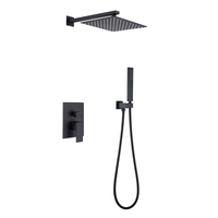 Système de douche noir mat 2 fonctions, fixation murale, pommeau de douche pluie rond, douchette multifonction, ensemble de robinetterie encastrée ronde
