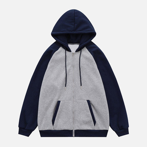 <span class=keywords><strong>Sweat</strong></span> à capuche zippé raglan colorblock gris marine personnalisé pour homme, en <span class=keywords><strong>molleton</strong></span> de coton épais, coupe oversize, style streetwear - Product Image 5